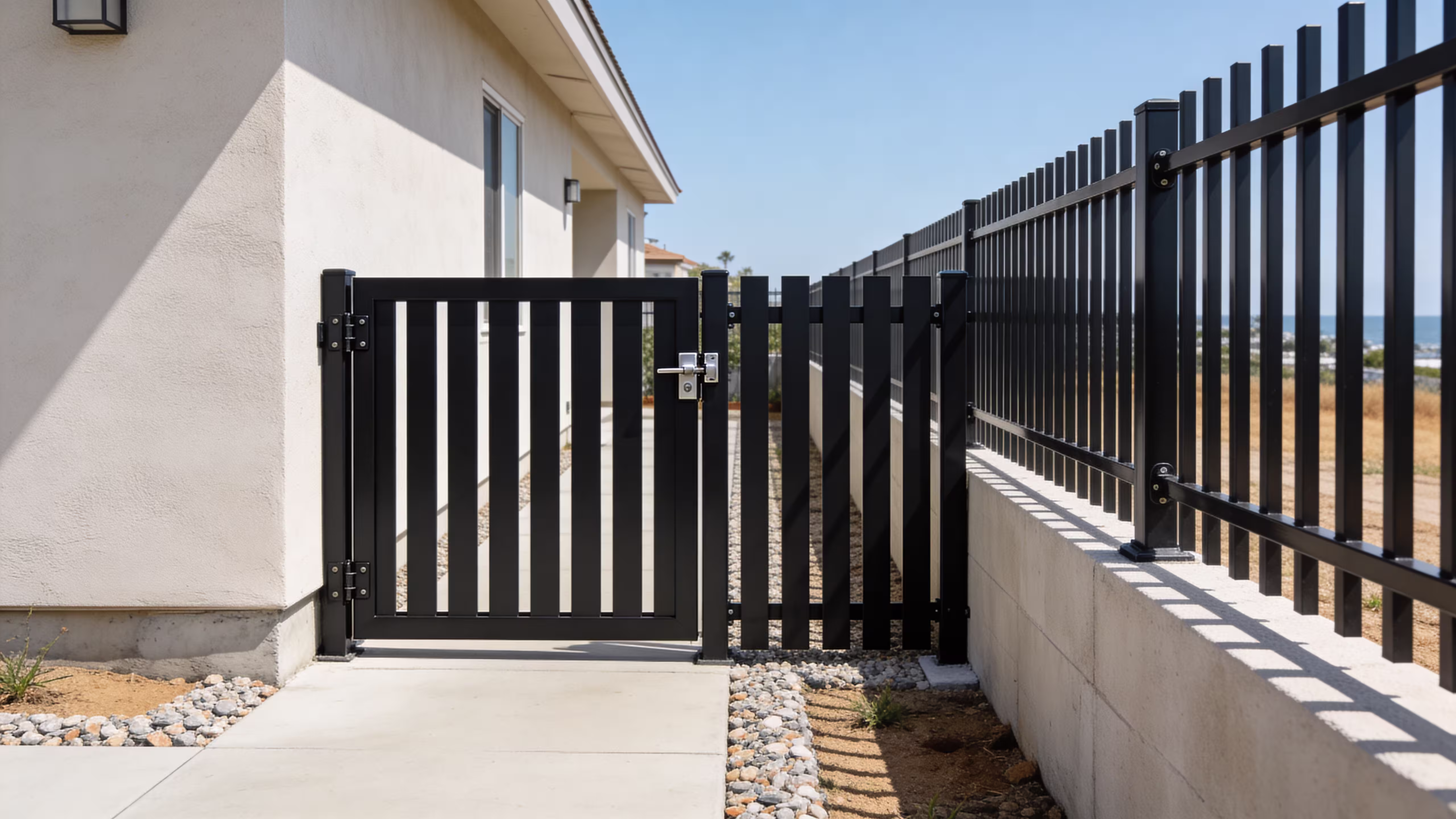 Zone zero aluminum fence for san diego a practical Side yard aluminum gate