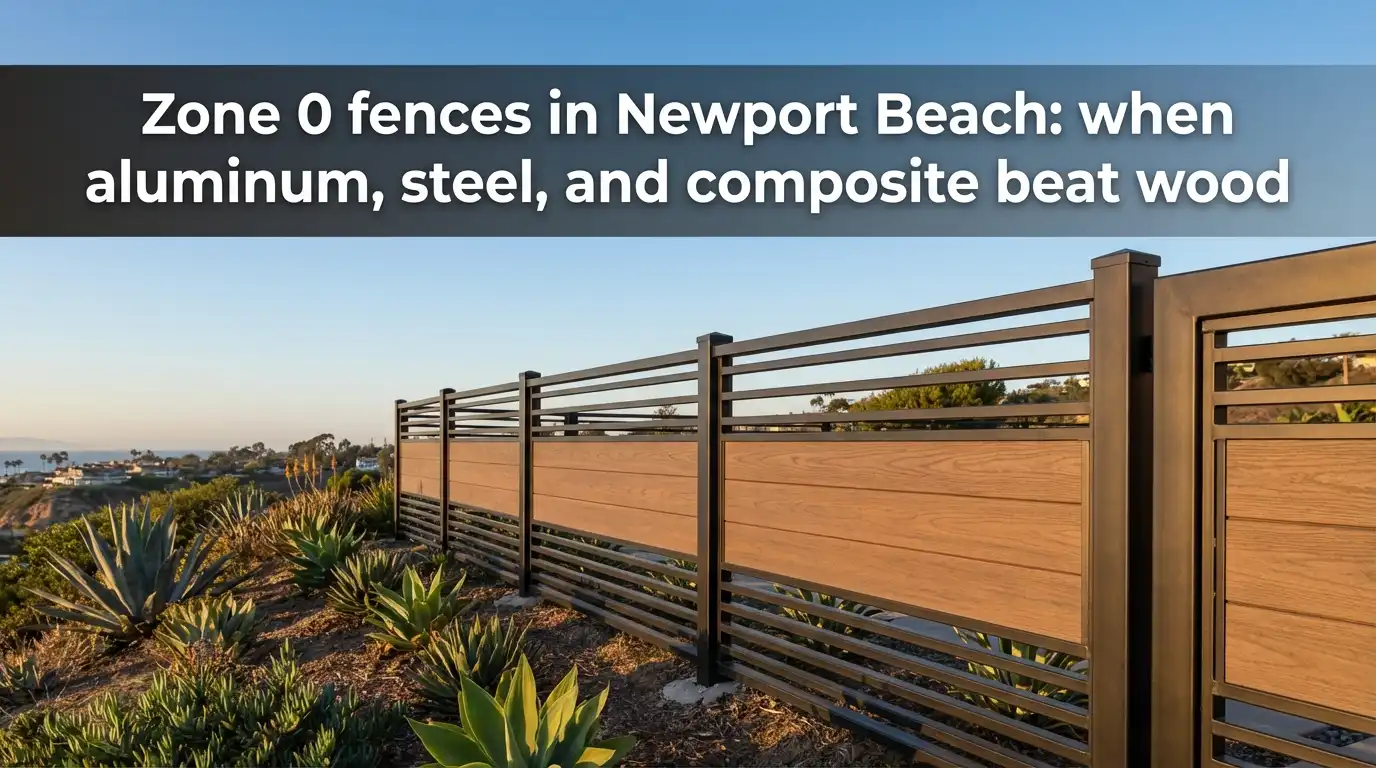 Newport Beach fire-wise fencing: aluminum, steel, or composite—what actually holds up near the coast