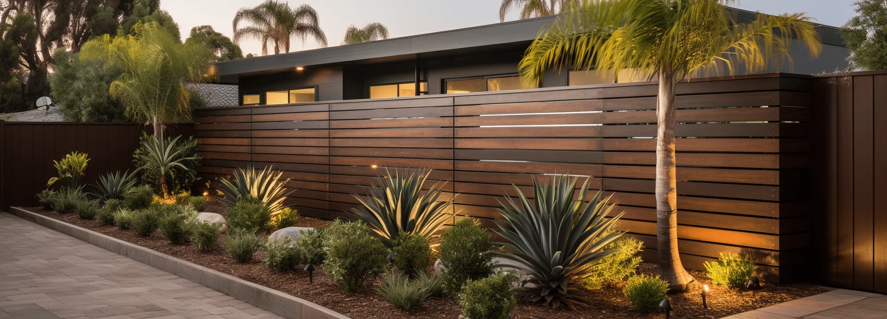 Close-up of aluminum-wood fence with wood-grain finish