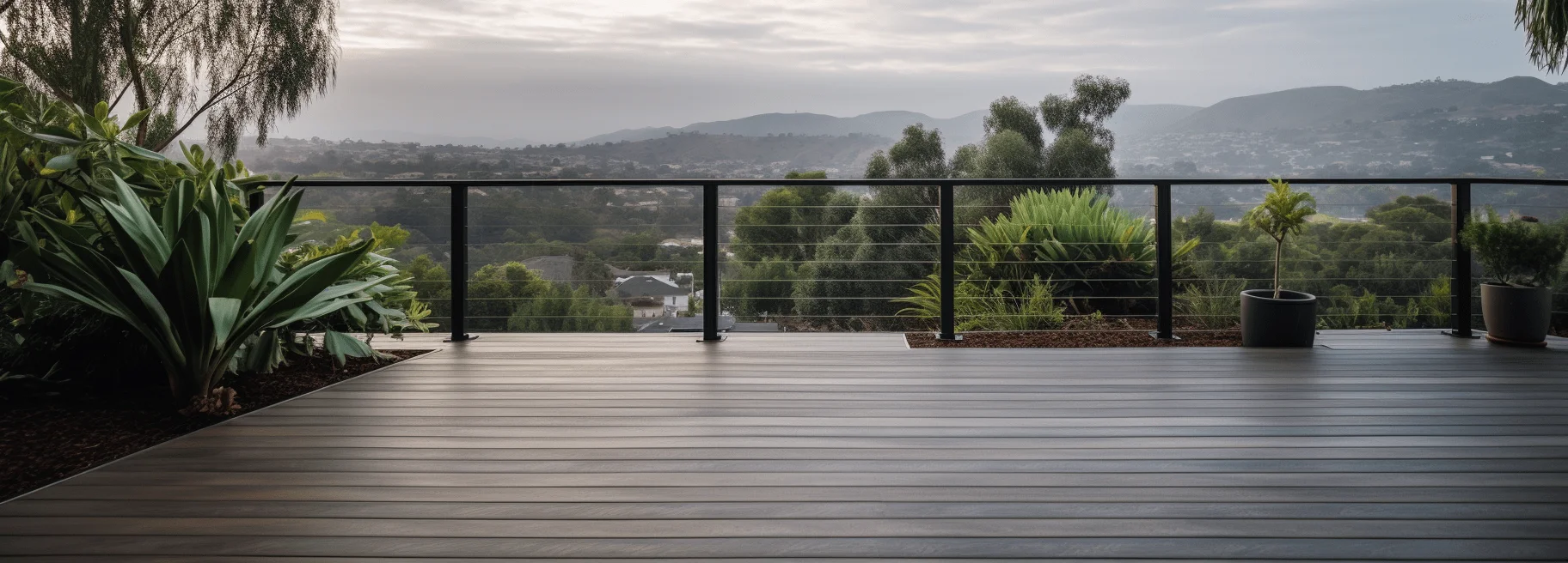 Grey composite wood deck on modern home