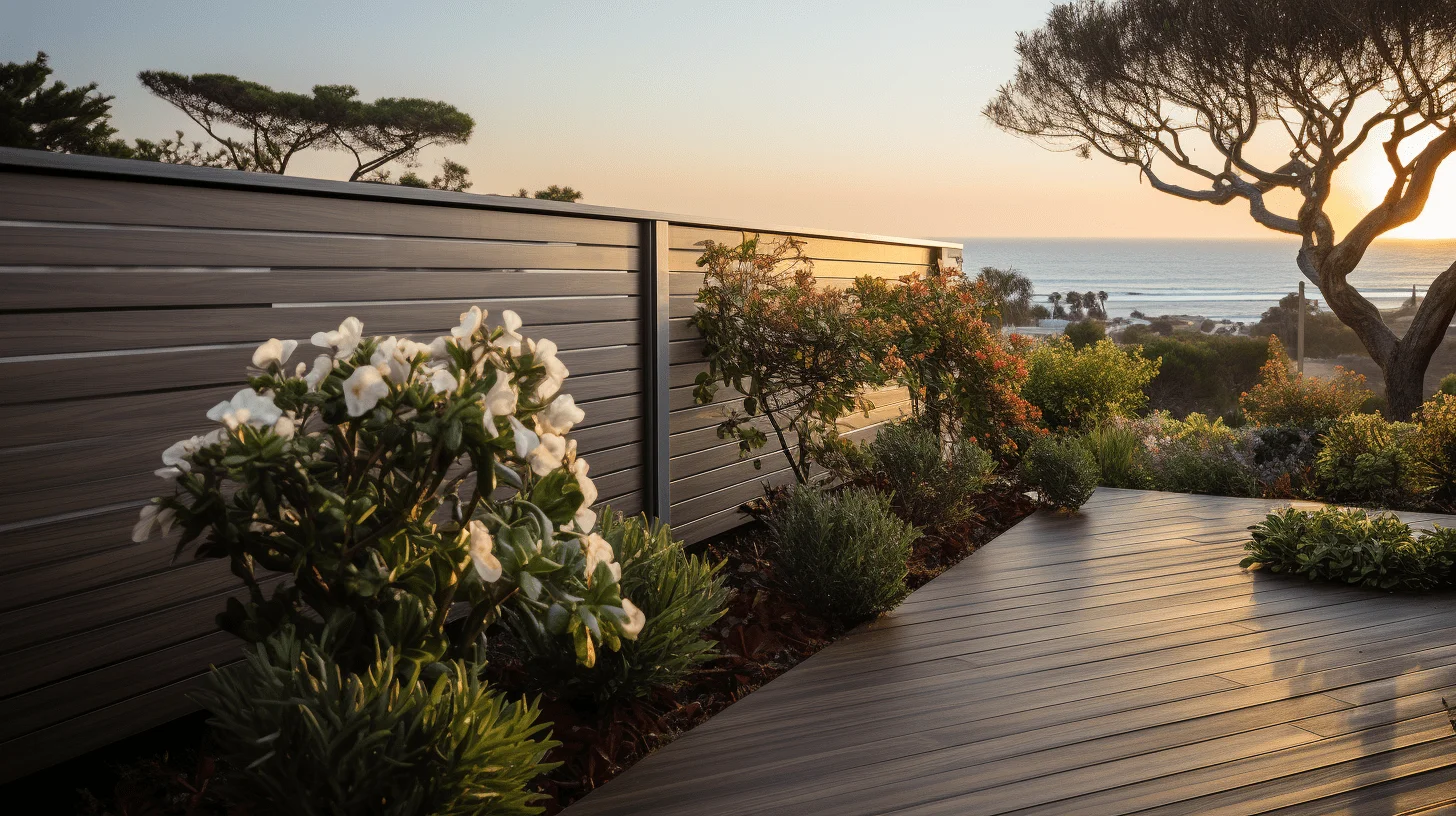 Composite wood fence showcasing eco-friendly materials