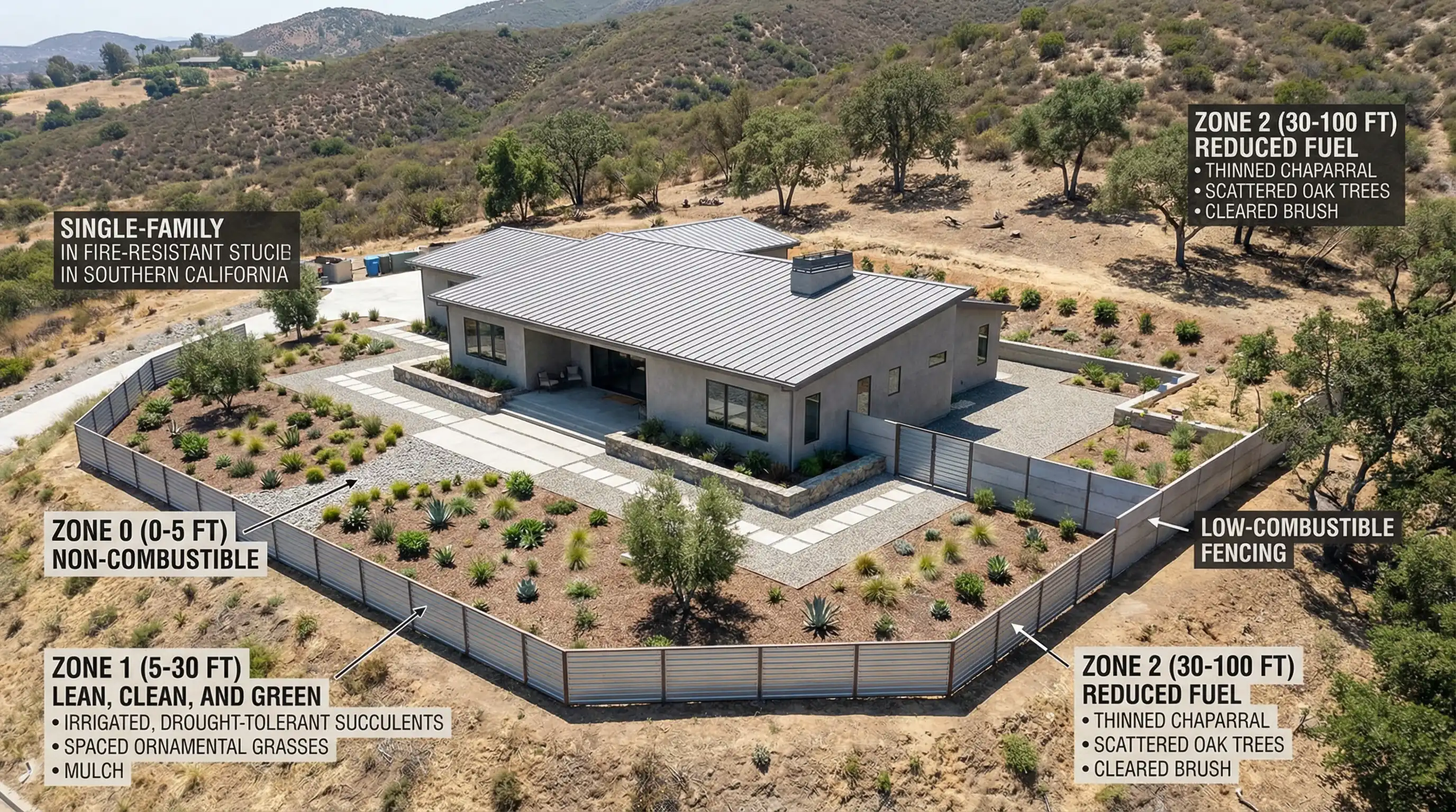 California defensible space zones explained: Zone 0, 1, and 2