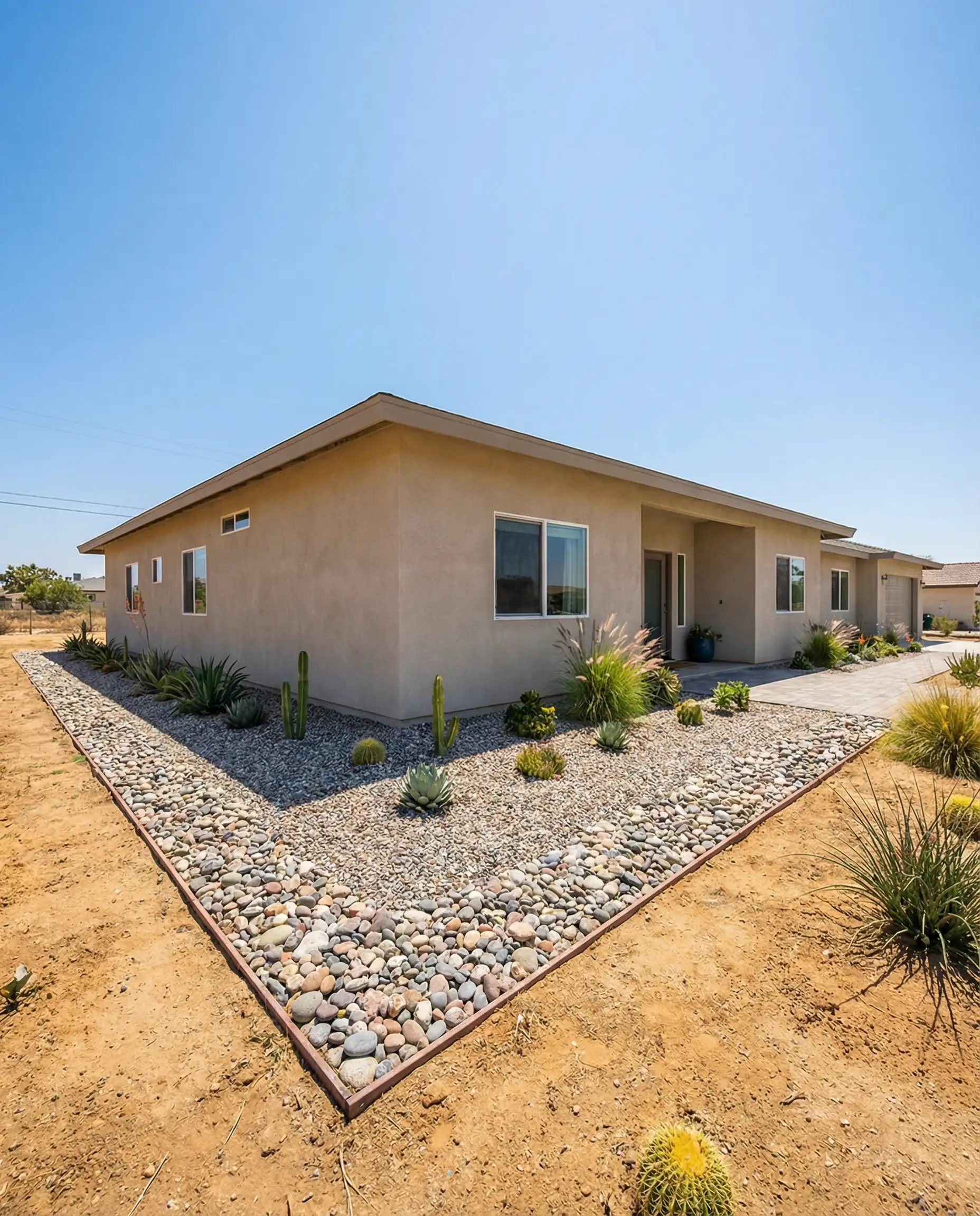 Non-combustible rock perimeter around home for fire safety