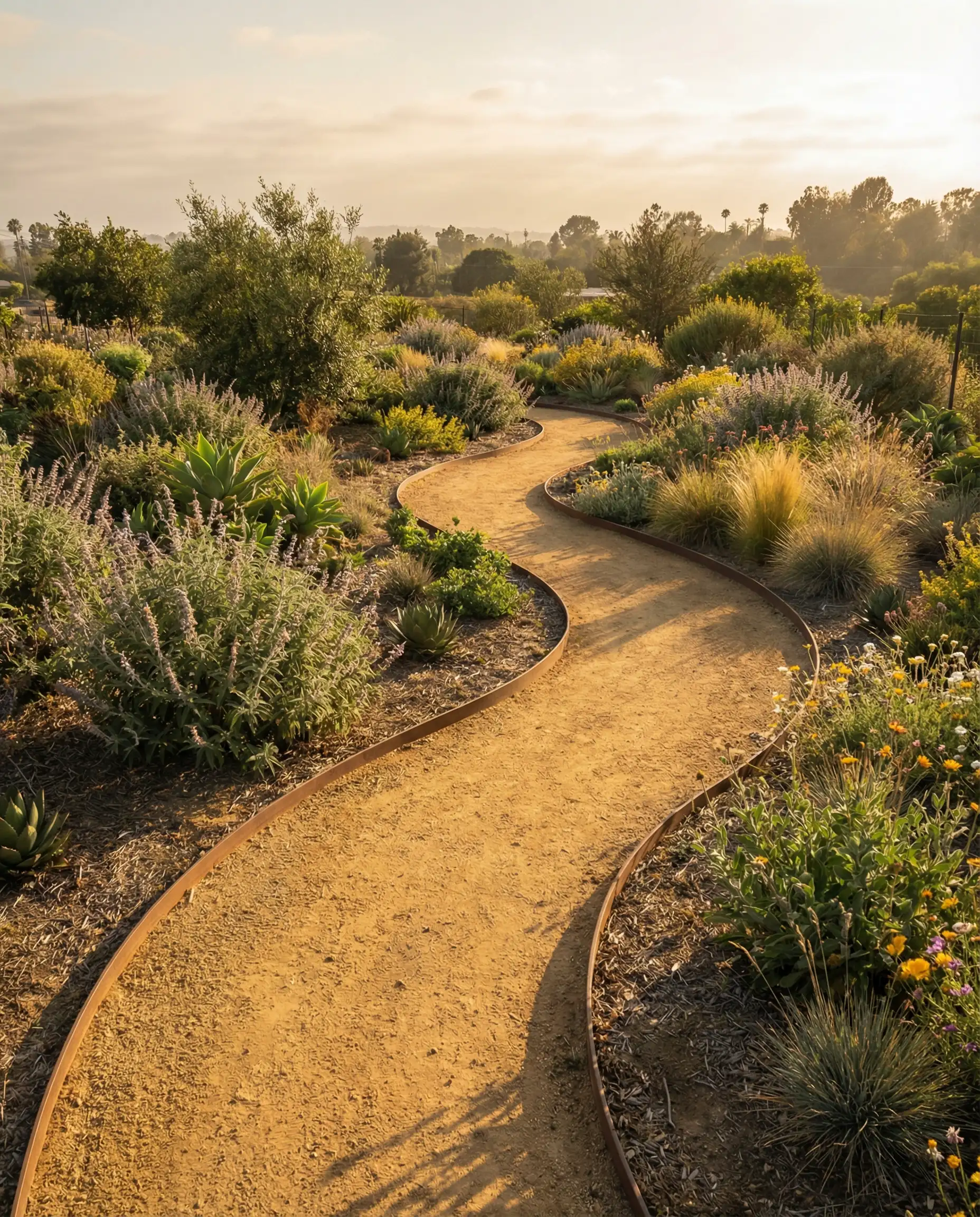 Decomposed granite pathway through Southern California garden