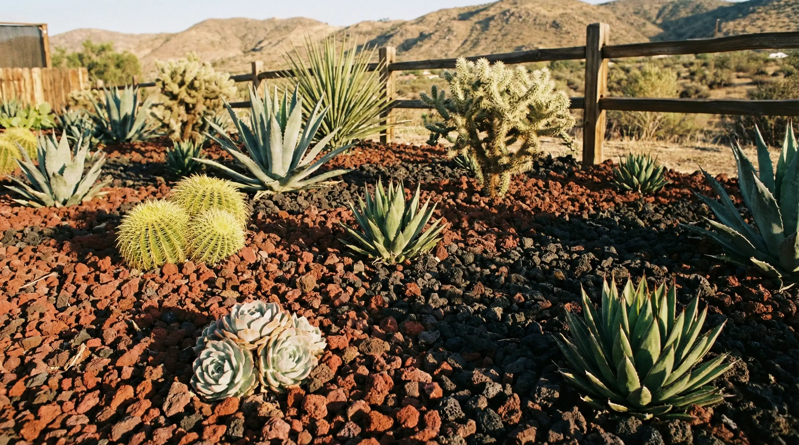 Red and black lava rock landscape mulch