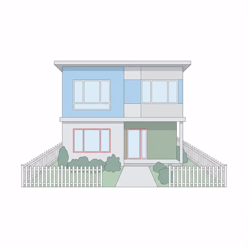 Existing home with vinyl fence and dry vegetation near the structure